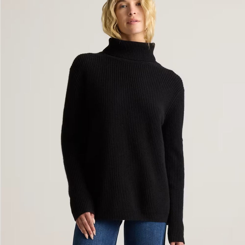 Mongolian Cashmere Fisherman Turtleneck Cowl Ribbed Cozy Sweater